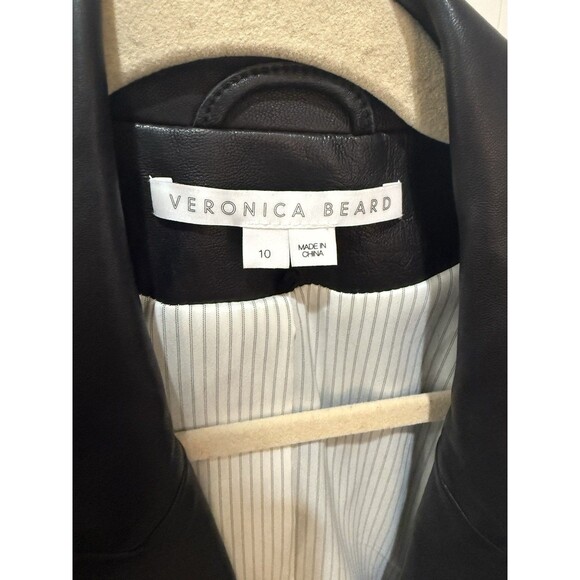 Veronica Beard Dickey Lamb Leather Blazer Jacket Cropped Black Gold Size 10 - Picture 5 of 15